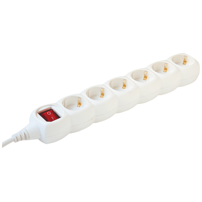 home Produžni kabl, 6 utičnice, prekidač, 1.5mm², 5 met, bijeli - NV 6K-5/WH/1,5