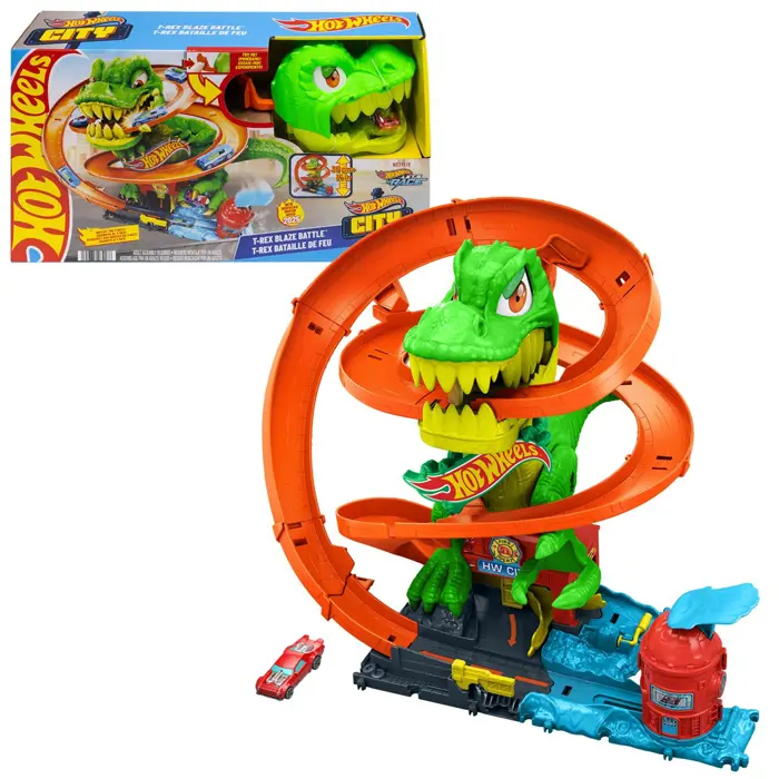 Hot Wheels City Twisted Track Fire Station T-Rex JBM73 MATTEL