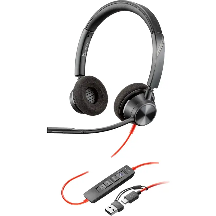 HP Poly Blackwire 3320M USB-C Stereo Headset +USB-C/A Adapter (Black, Certified for Microsoft Teams)