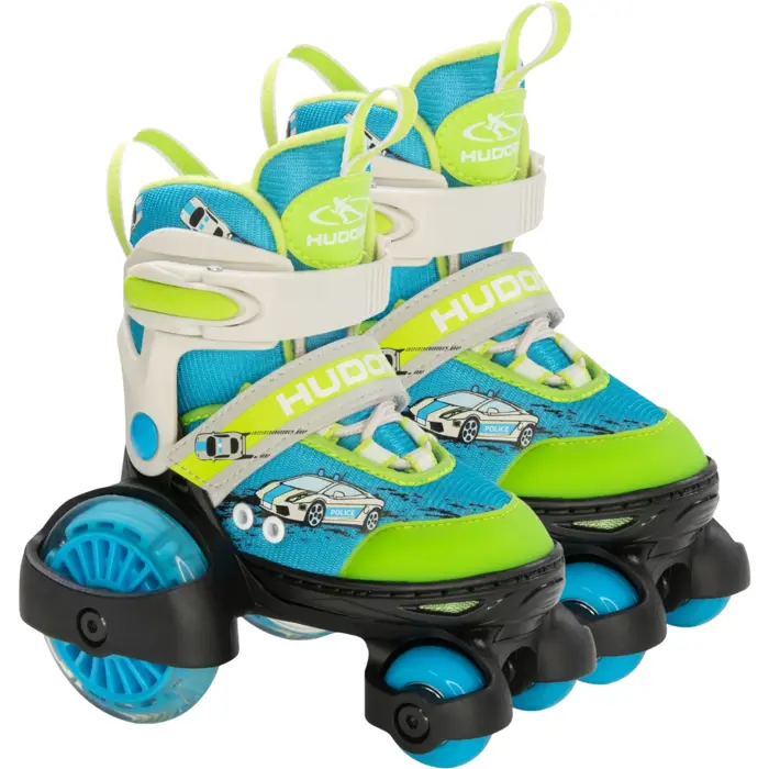 HUDORA My First Quad LED Roller Skates Size 30-33, Green/Blue Roller Skates with LED Lighting
