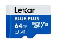 Kartica Lexar BLUE PLUS, Micro SDXC, 64GB, 100MB/s, U1, V10, A1, UHS-I, z adapterjem - LMSBLPL064G-BNANG