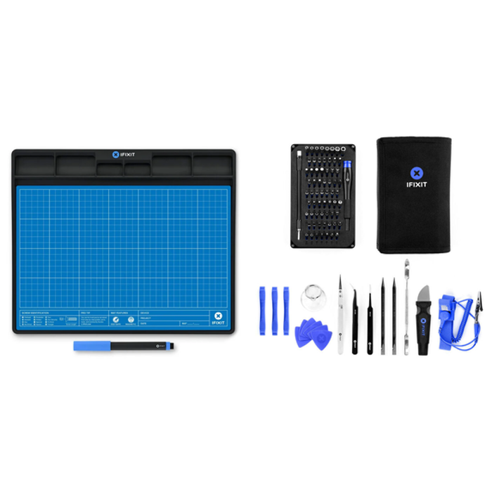 iFixit Pro Tech Toolkit + iFixit FixMat magnetische Projektmatte, ESD-geschützt - blau-
