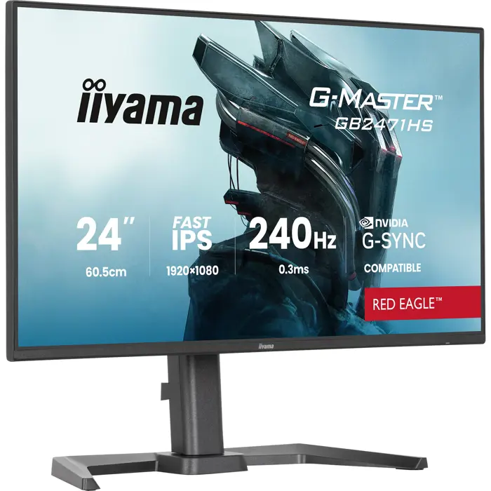 iiyama G-Master GB2471HS-B1 Red Eagle, gaming monitor - 23.8 - black (matt), FullHD, Fast-IPS, HDMI, DP, G-Sync comp., 240Hz panel