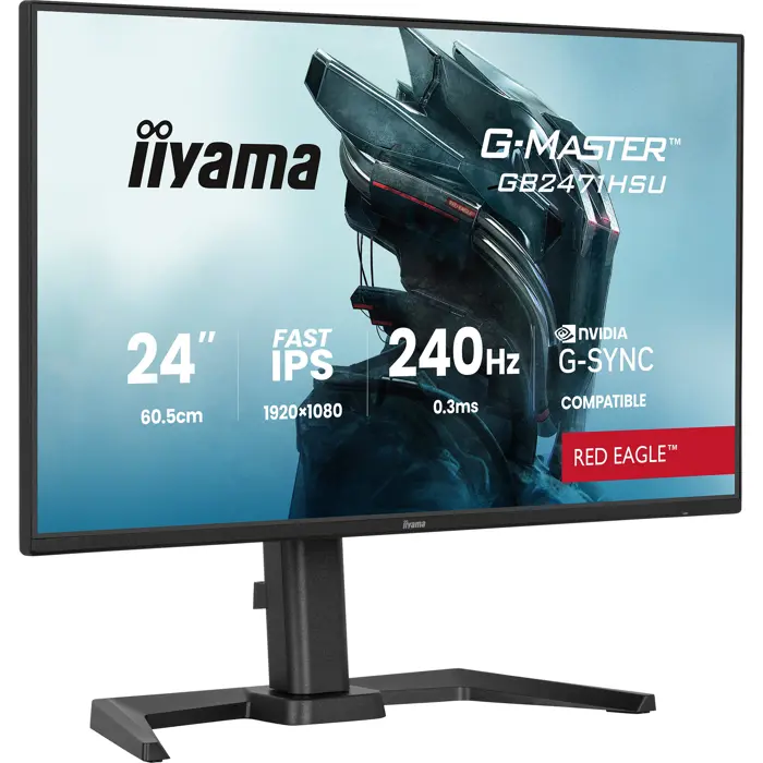 iiyama G-Master GB2471HSU-B1 Red Eagle, gaming monitor - 23.8 - black (matt), FullHD, Fast-IPS, HDMI, DP, G-Sync comp., USB hub, 240Hz panel