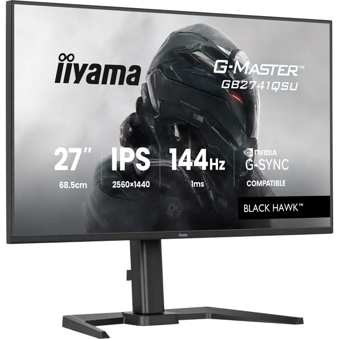 iiyama G-Master GB2741QSU-B1 Black Hawk, Gaming Monitor - 27 - black (matte), QHD, IPS, HDMI, DP, G-Sync compatible, USB hub, height adjustment, 144Hz panel