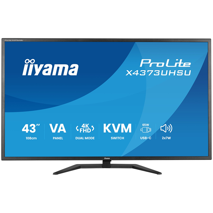 IIYAMA Monitor LED X4373UHSU-B2 KVM Switch 42.5" VA LED 3840 x 2160 60hz 450cd 3ms HDMI DP USB Type C 95W Tilt 3y