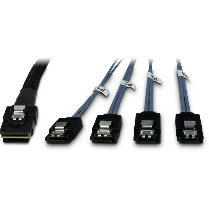 Inter-Tech cable SFF-8087 > 4x S-ATA crossed (black, 1 meter (partially sheathed))