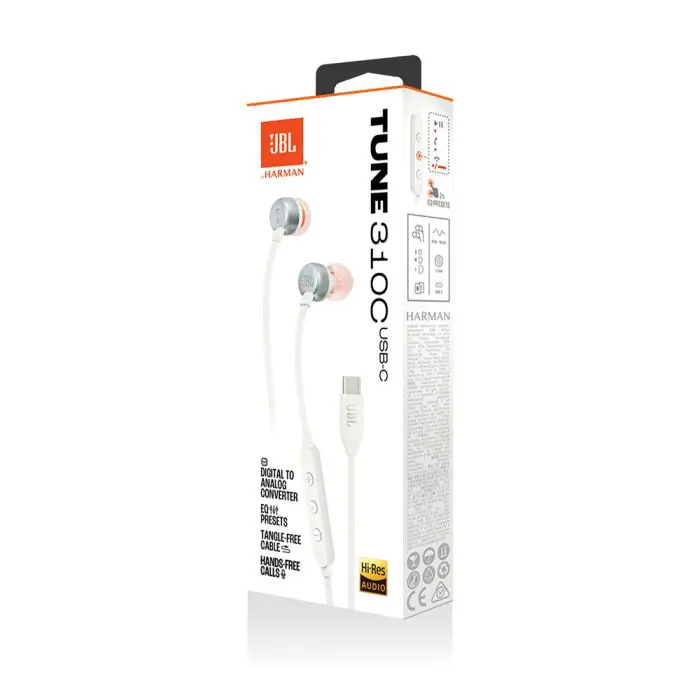 JBL USB-C Tune 310C Wire Headset, White