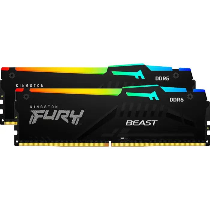 Kingston FURY DDR5 - 64GB - 6000 - CL - 30 (2x 32 GB) dual kit, RAM (black, KF560C30BBEAK2-64, FURY Beast RGB, INTEL XMP, AMD EXPO)