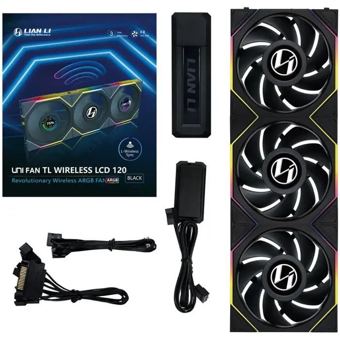 Lian Li UNI FAN TL Wireless Lüfter, ARGB, PWM, 3er-Pack - 120 mm, black-12TL1W3B