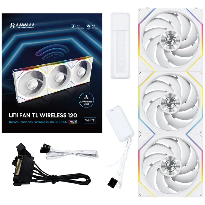 Lian Li UNI FAN TL Wireless Lüfter, ARGB, PWM, 3er-Pack - 120 mm, white Lian Li UNI FAN TL Wireless Lüfter, ARGB, PWM, 3er-Pack - 120 mm, white-12TL1W3W