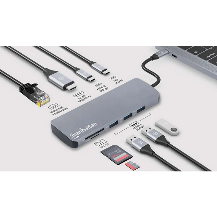 Manhattan docking USB-C 9 u 1 HDMI 4K@60Hz