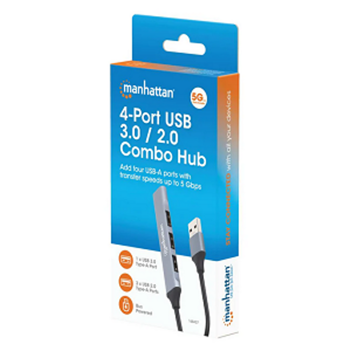 Manhattan Hub 4-Port, 1xUSB 3.0, 3xUSB2.0, sivi