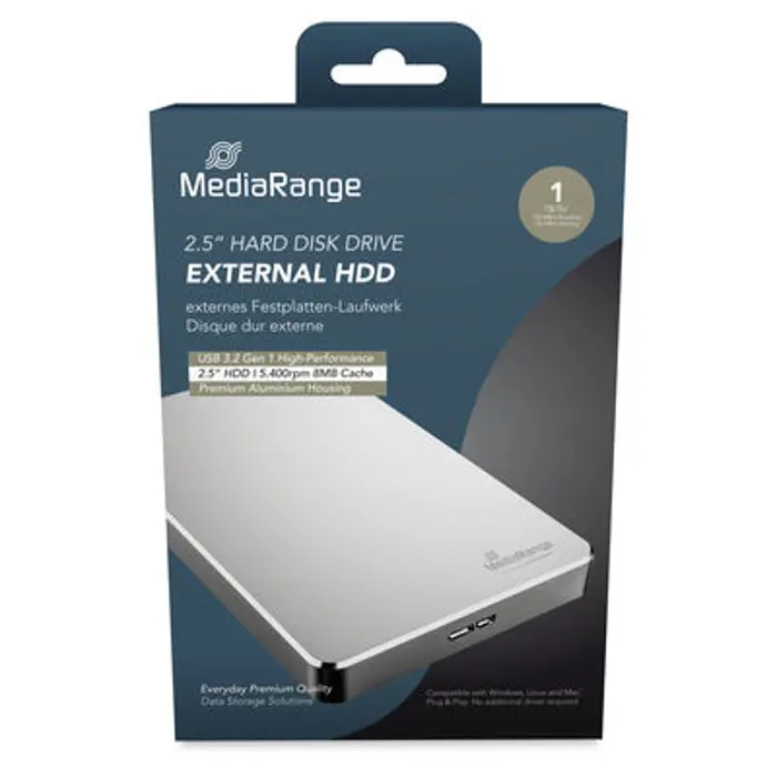 MediaRange Eksterni HDD 1TB, USB 3.0, srebrni , MR996