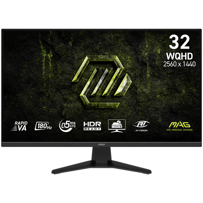 MSI MAG 325QF E18V, 31.5", Rapid VA, 2560 x 1440 (WQHD), 180Hz, 0.5ms, Adaptive Sync, HDR Ready, 2x HDMI 2.0b, 1x DP 1.4a, Tilt, VESA