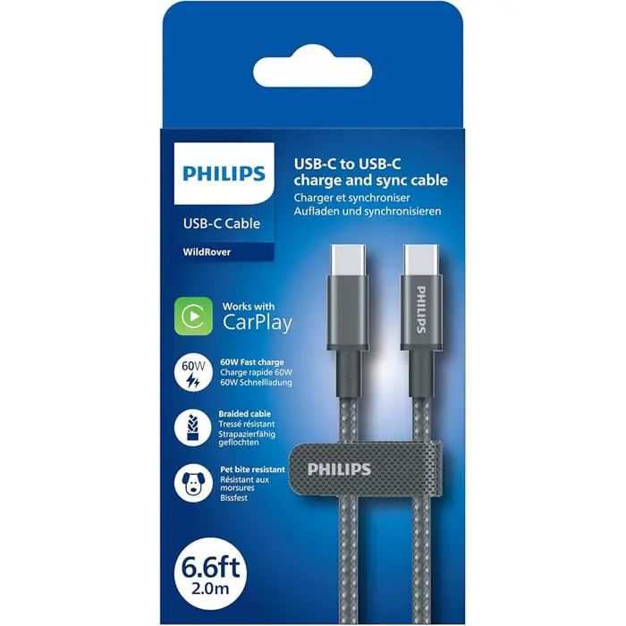 Philips USB-C na USB-C kabel, 2m, 3A, 60W, 480Mbps