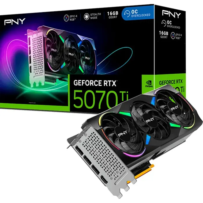 PNY GeForce RTX 5070 Ti ARGB OC, graphics card DLSS 4, 3x DisplayPort, 1x HDMI 2.1