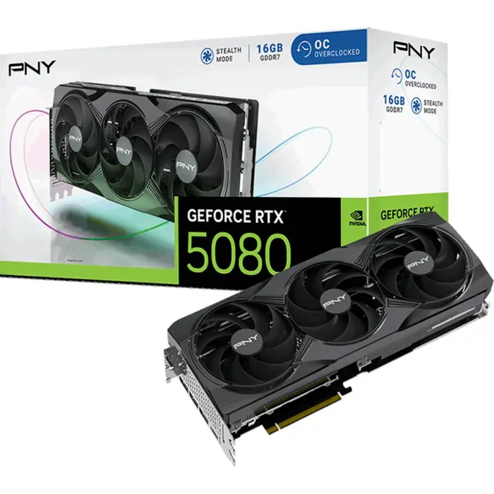 PNY GeForce RTX 5080 OC, graphics card DLSS 4, 3x DisplayPort, 1x HDMI 2.1