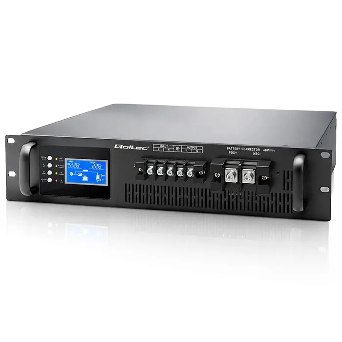 Qoltec Zasilacz awaryjny UPS Pure Sine Wave do RACK | 5kVA | 5000W | PF 1.0 | LCD | EPO | USB | On-line | Kompatybilność z LiFePO4 AGM GEL