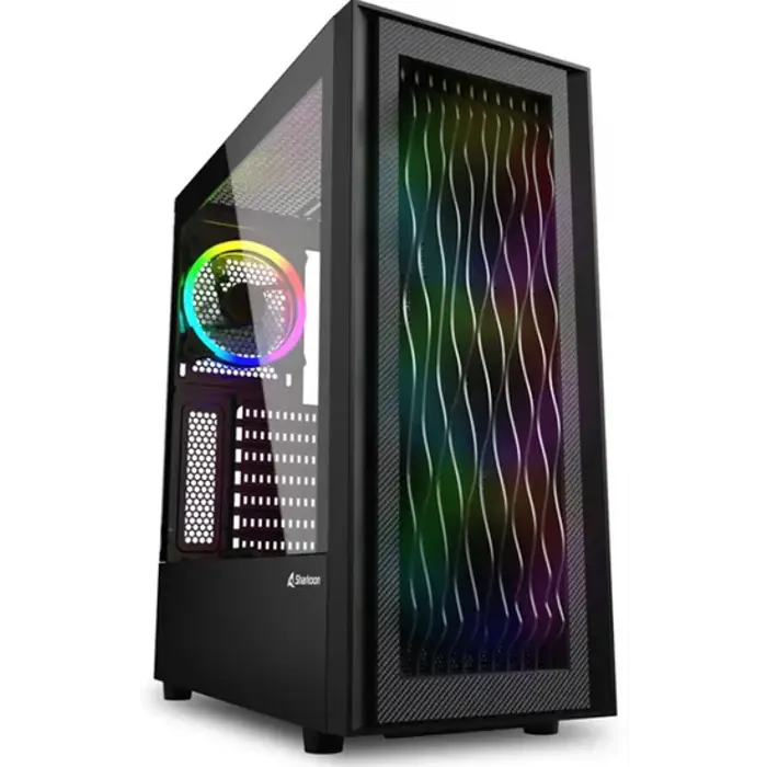 Sharkoon RGB WAVE Midi Tower ATX kućište bez napajanja, prozirna bočna stranica, prednji/stražnji RGB ventilatori 4×120mm, crno