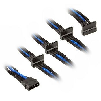 SilverStone 4-Pol-Molex zu 4x SATA Kabel, 300mm - black/blau SST-PP07-BTSBA