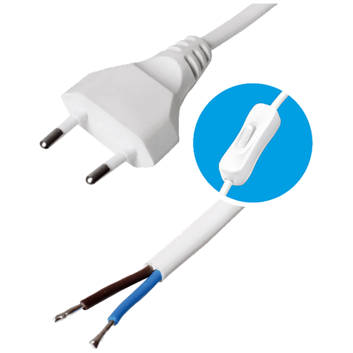 USE Kabel napojni sa prekidačem, 2 x 0.75mm², 2 met. - N 2K-2/WH