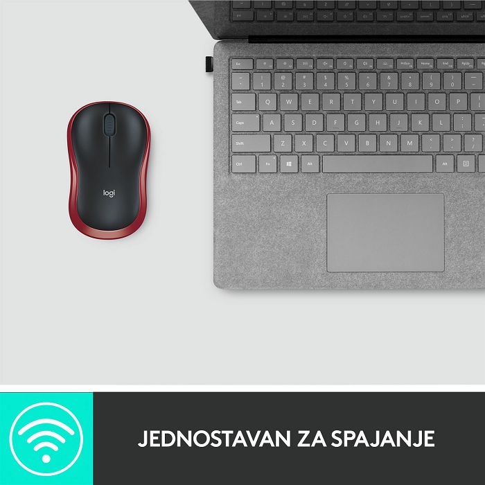 Miš LOGITECH M185, optički, bežični, 1000dpi, crno-crveni