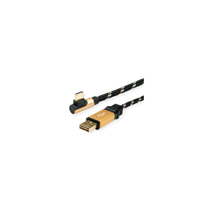 Roline GOLD USB2.0 kabel TIP A (M) - USB-C (M) kutni, 3.0m, crno/zlatni
