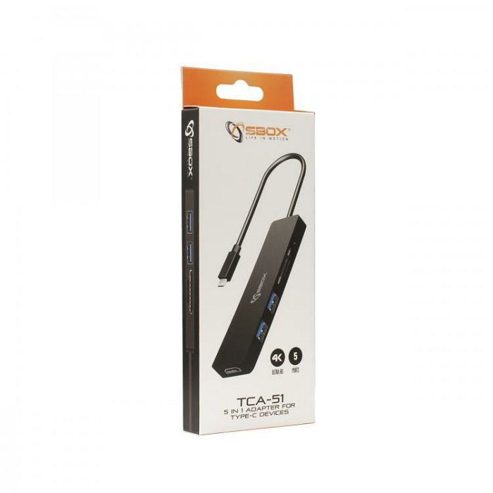 SBOX 5u1 adapter USB-C - HDMI/USB-3.0/SD+TF, TCA-51