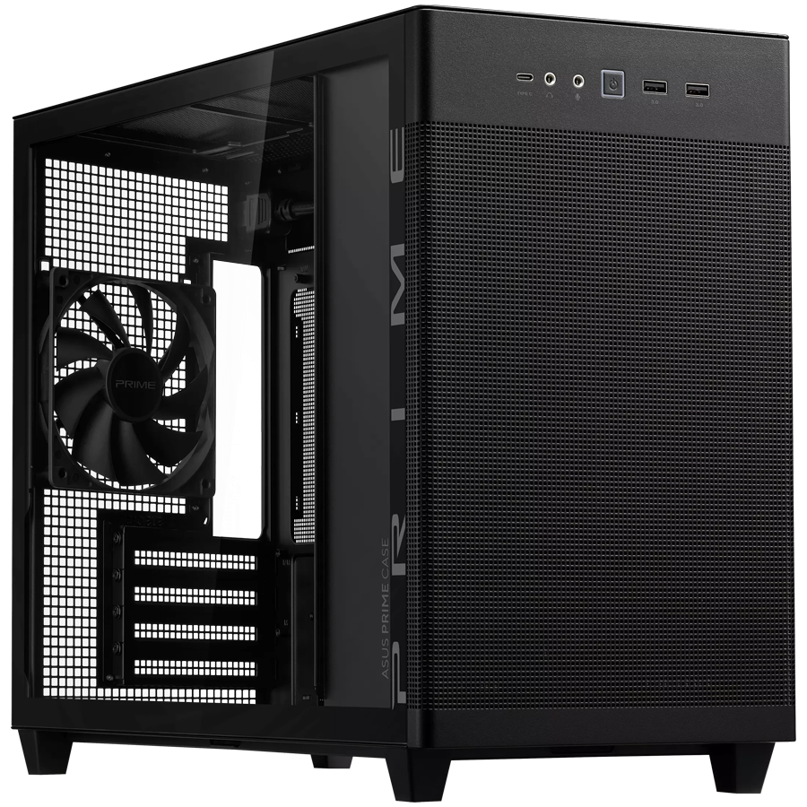 ASUS Prime AP201 Tempered Glass MicroATX Case Black - stylish 33-liter MicroATX case with tool-free