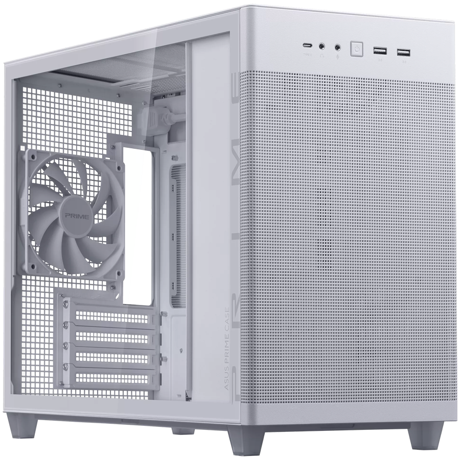ASUS Prime AP201 Tempered Glass MicroATX Case White - stylish 33-liter MicroATX case with tool-free 