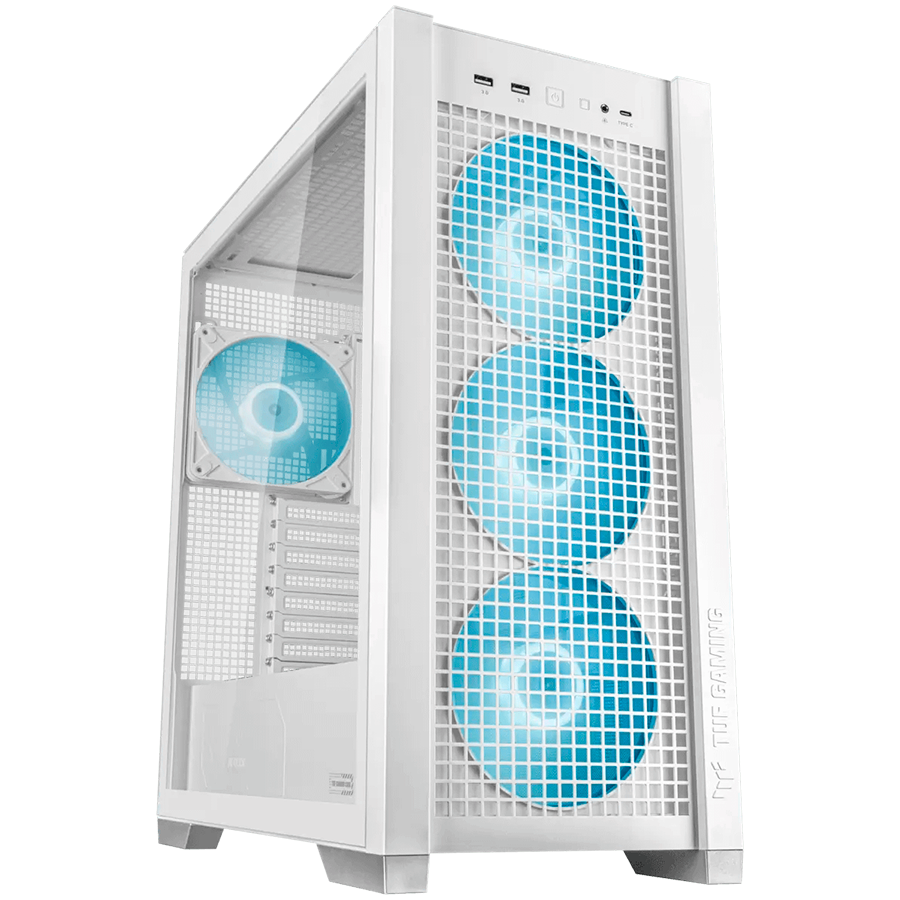 ASUS TUF Gaming GT302 ARGB ATX/EATX Kućište, kaljeno steklo, štirje 140 x 28mm ARGB ventilatorji, podpora za BTF osnovne plošče, belo - 90DC00I3-B19000-A