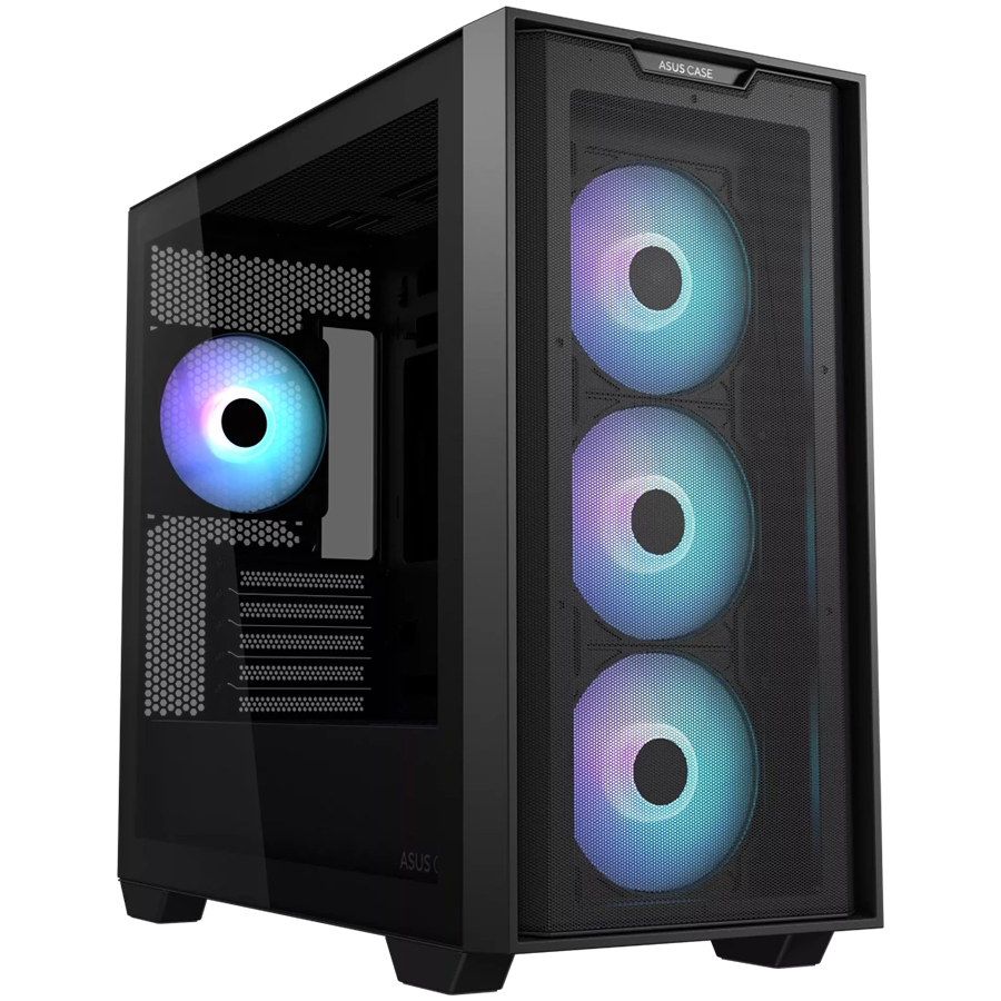ASUS A21 PLUS microATX Kućište, kaljeno steklo, štirje 120mm ARGB ventilatorji, podpora za BTF osnovne plošče, crno - 90DC00H0-B19010-A