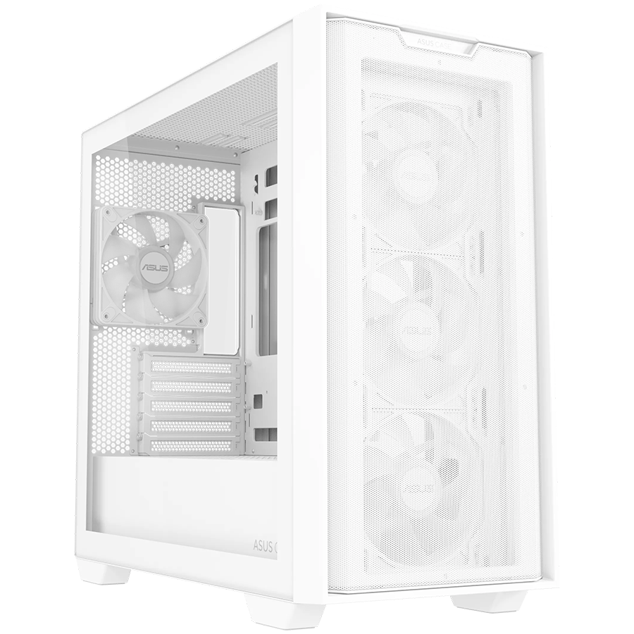 ASUS A21 PLUS microATX Kućište, kaljeno steklo, štirje 120mm ARGB ventilatorji, podpora za BTF osnovne plošče, belo - 90DC00H3-B19010-A