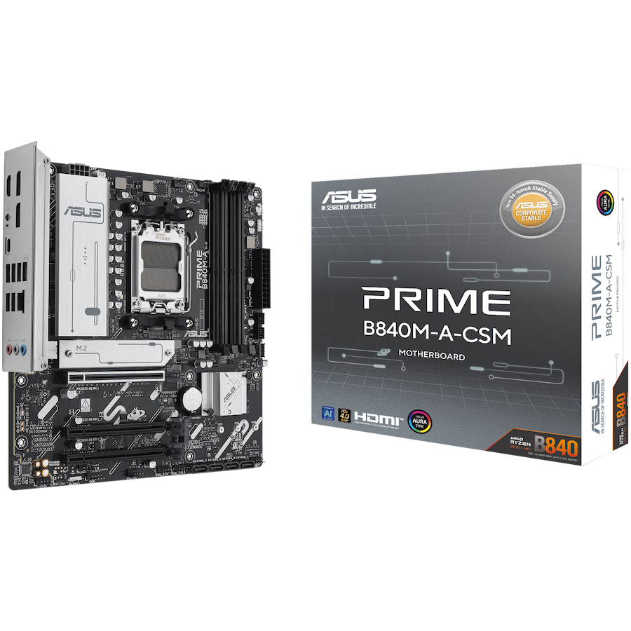 ASUS PRIME B840M-A-CSM AM5 mATX osnovna ploča - AMD B840, 4xDDR5, 3xM.2, 4xSATA, 2.5Gb LAN, 2xDP, 1xHDMI, Aura Sync - 90MB1J10-M0EAYC-A