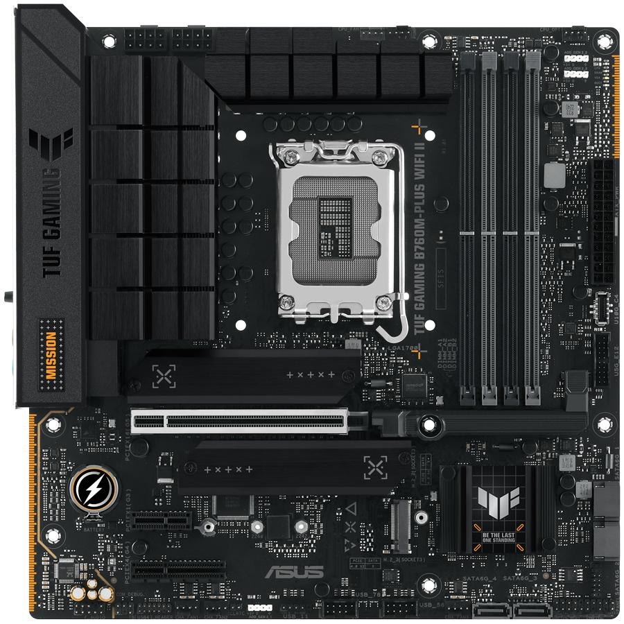 ASUS TUF GAMING B760M-PLUS WIFI II LGA1700 mATX osnovna ploča - Intel B760, 4xDDR5, 3xM.2, 4xSATA, 2.5Gb LAN, WiFi 6E, BT, 1xDP, 1xHDMI, Aura Sync - 90MB1HE0-M0EAY0-A