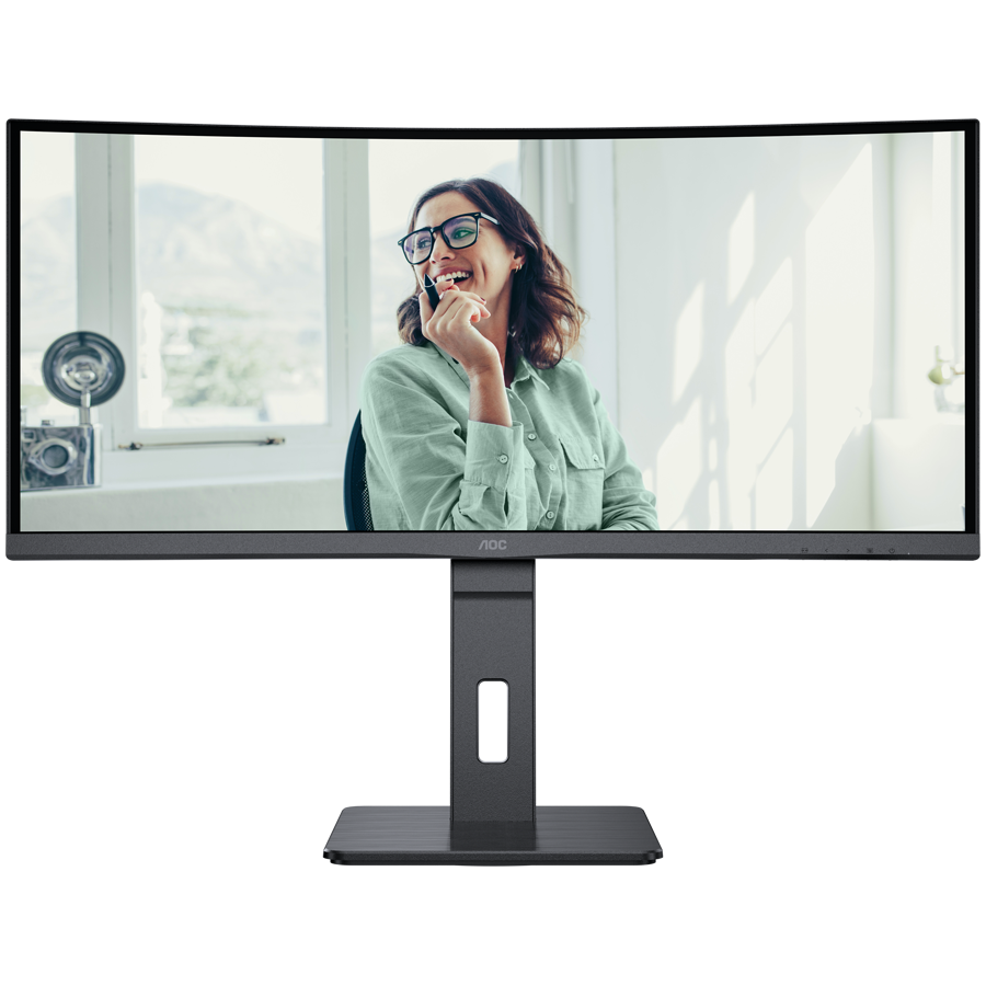 AOC CU34P3CV ukrivljen poslovni monitor - 86.4cm (34”), UWQHD (3440 x 1440), VA, 1500R, 100Hz, 4ms (GTG), USB-C PD 65W, USB razdelilnik, KVM, LAN RJ45, 1x HDMI 2.0, 1x DP 1.4 - CU34P3CV-A