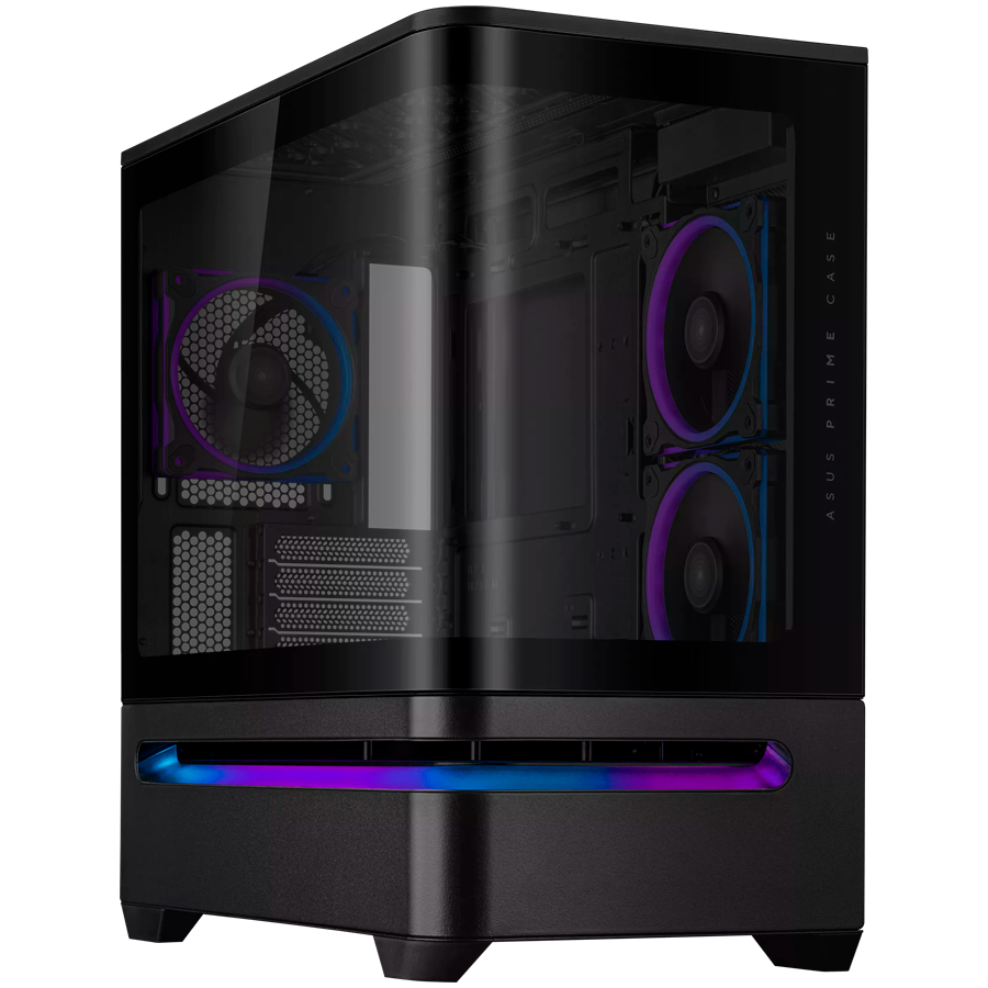 ASUS Prime AP202 ARGB TG mATX Kućište, kaljeno steklo, trije 120mm ARGB ventilatorji, crno - 90DC00P0-B19000-A