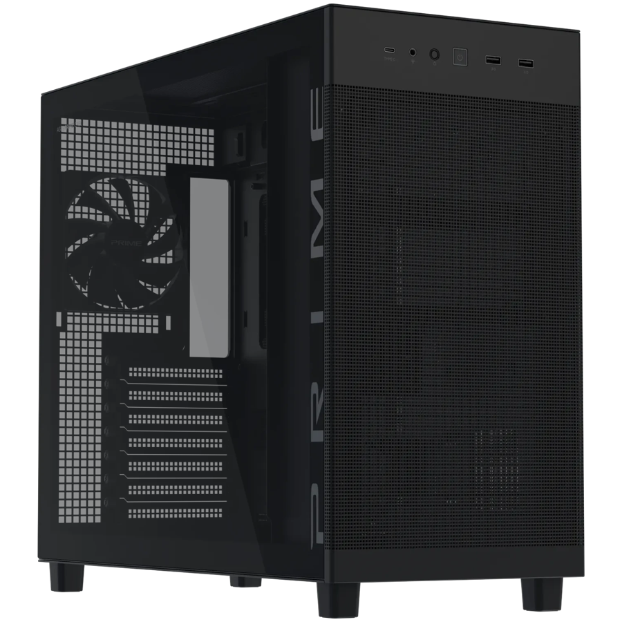 ASUS Prime AP303 TG ATX Kućište, kaljeno steklo, 120mm ventilator, crno - 90DC00V0-B39010-A