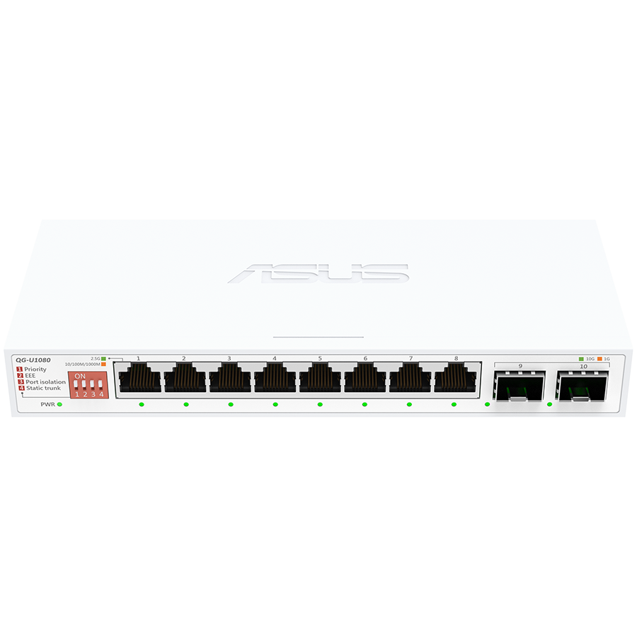 ASUS QG-U1080, 8-portno 2.5G in 2-portno 10G SFP+ stikalo, Plug and Play, enostavna namestitev - 90IG0A00-MO3B00-A