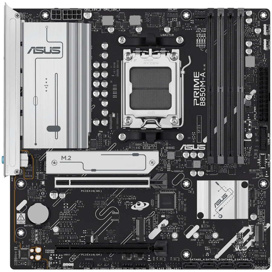 ASUS PRIME B850M-A-CSM AM5 mATX osnovna plošča - AMD B850, 4xDDR5, 3xM.2, 4xSATA, 2.5Gb LAN, 2xDP, 1