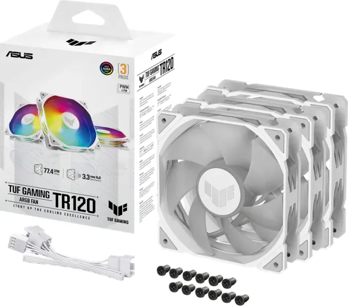 ASUS TUF Gaming TR120, PWM ARGB Lüfter 3er Pack - 120mm, white-90DA0093-B09020