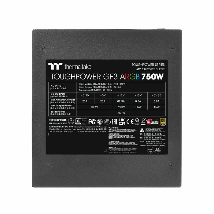 THERMALTAKE napajanje 750W 80PLUS Gold TOUGHPOWER GF3 ARGB