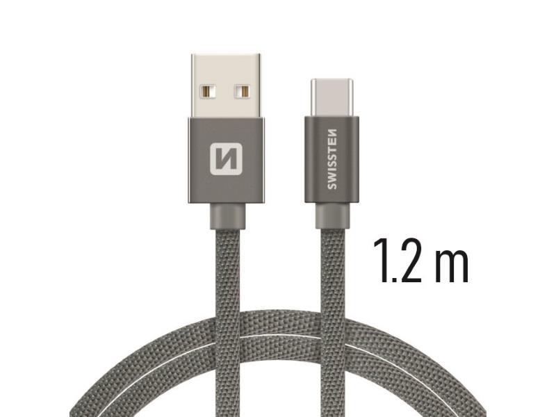 SWISSTEN kabel USB/USB-C, platneni, 3A, 1.2m, sivi - 03080054