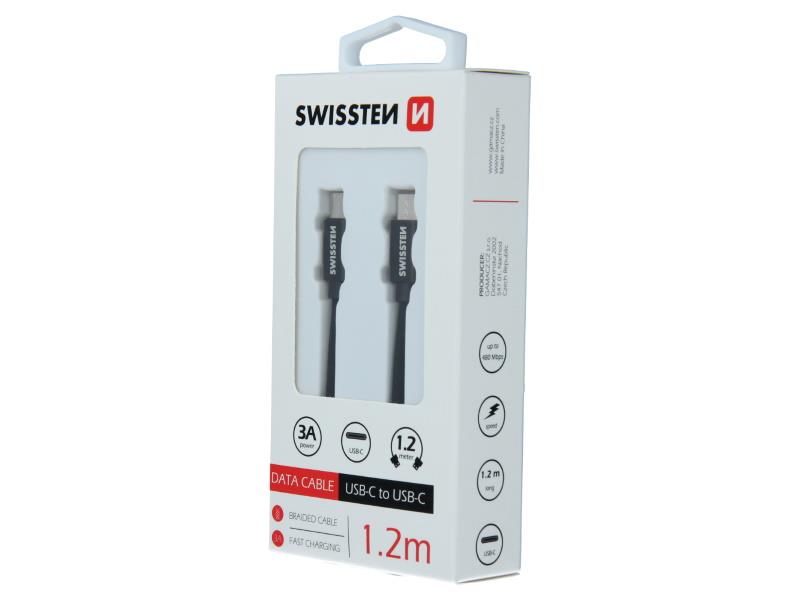 SWISSTEN kabel USB-C/USB-C, platneni, 3A, 1.2m, crni - 03080069
