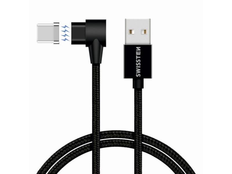 SWISSTEN kabel Arcade USB/USB-C, magnetski, platneni, 1.2m, 3A, crni - 03080070