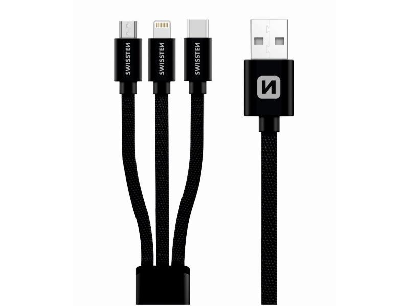 SWISSTEN kabel 3u1 microUSB/USB-C/LIGHTNING (MFi), platneni, licencirani - 03080073