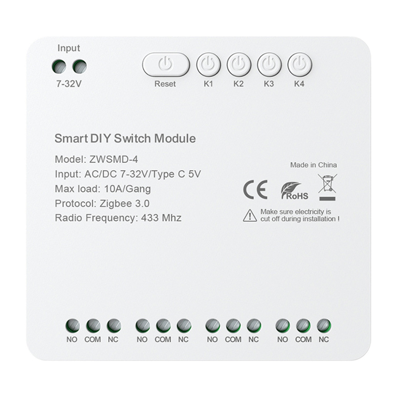 4-channel ZigBee switch module with voltage-free DC 32V contact Avatto ZWSMMD-4-32V