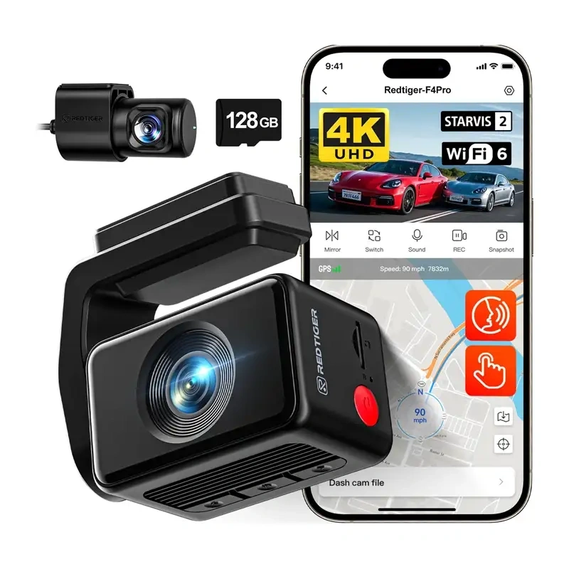 REDTIGER F4 Pro WiFi 4K + 1080p 128GB Dash Cam