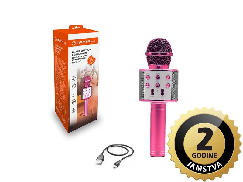 MANTA mikrofon bežični sa zvučnikom i karaoke funkcijom, rozi MIC11-PK - 05230024
